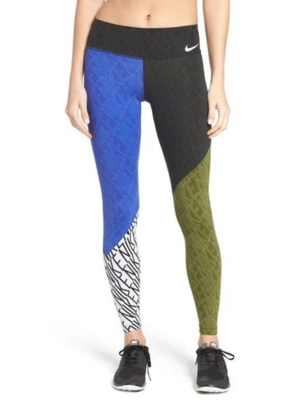 Nike Color Block Athletic Leggings Geometric Workout Compression Pants,Size M